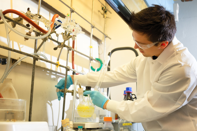 A student works in the Guymon lab